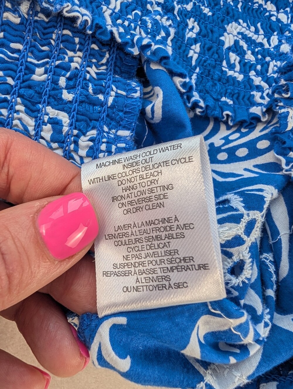 Melanie Lyne Paisley Smocked Waist Blouse Blue White Size M - Picture 17 of 17